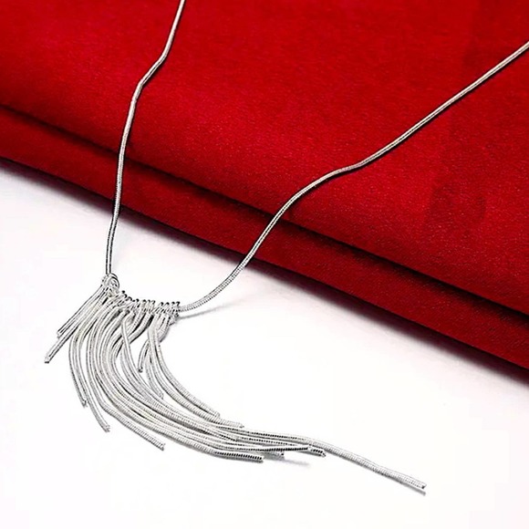 Tassel Sterling Silver Necklace Earrings Matching Set - Picture 5 of 8